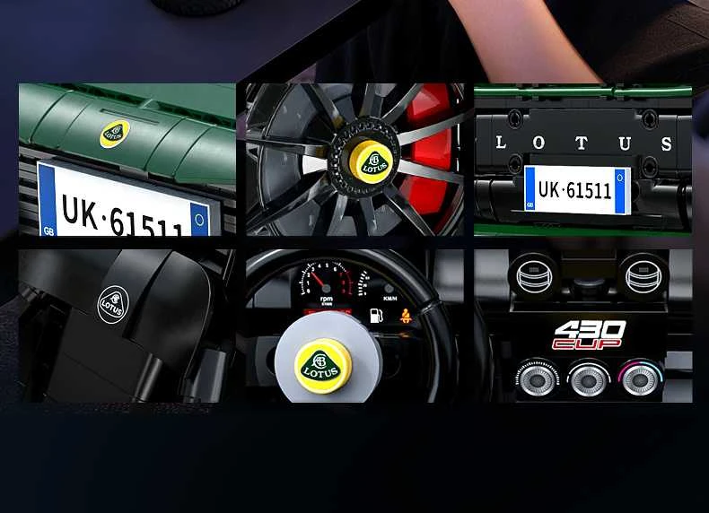 CaDA konstruktoriaus kaladėlės Automobilis 54 cm miesto automobilis Lotus Exige taurė 430 tamsiai žalia transporto priemonė 3730 detalių