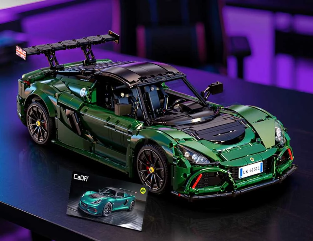 CaDA konstruktoriaus kaladėlės Automobilis 54 cm miesto automobilis Lotus Exige taurė 430 tamsiai žalia transporto priemonė 3730 detalių