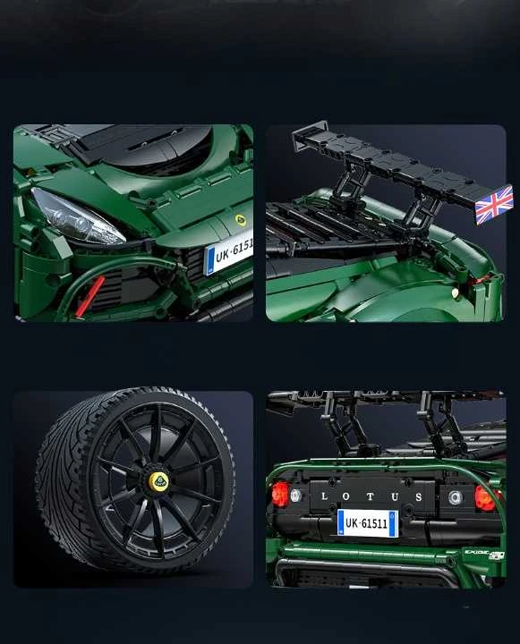CaDA konstruktoriaus kaladėlės Automobilis 54 cm miesto automobilis Lotus Exige taurė 430 tamsiai žalia transporto priemonė 3730 detalių