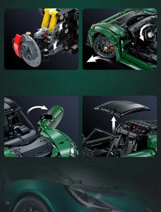 CaDA konstruktoriaus kaladėlės Automobilis 54 cm miesto automobilis Lotus Exige taurė 430 tamsiai žalia transporto priemonė 3730 detalių