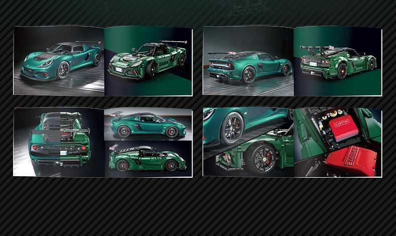 CaDA konstruktoriaus kaladėlės Automobilis 54 cm miesto automobilis Lotus Exige taurė 430 tamsiai žalia transporto priemonė 3730 detalių