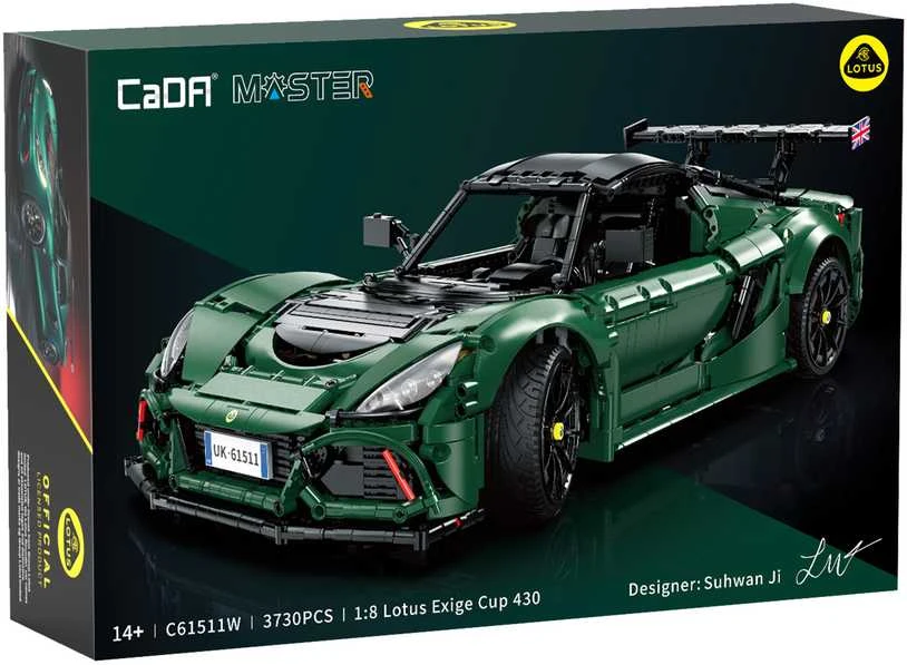 CaDA konstruktoriaus kaladėlės Automobilis 54 cm miesto automobilis Lotus Exige taurė 430 tamsiai žalia transporto priemonė 3730 detalių
