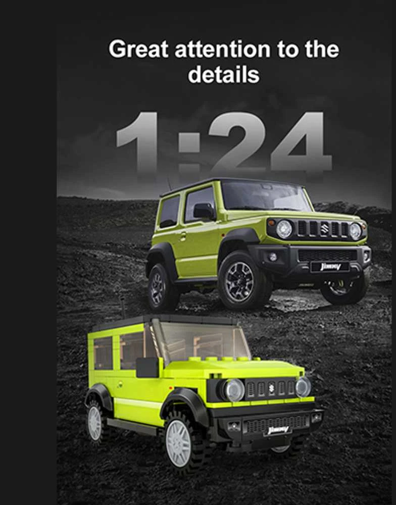 CaDA Statybiniai blokai Visureigis žalia Auto Važiuoklė Suzuki Jimny Offroader 192 vnt.