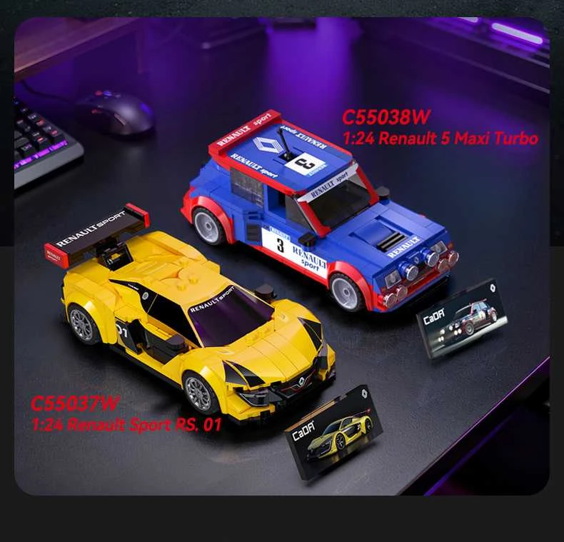 CaDA statybiniai blokai Nuotoliniu būdu valdomas automobilis Sportinis automobilis 18 cm 1:20 Renault5 Maxi Turbo 282 dalys RC Dvigubo režimo C51095W