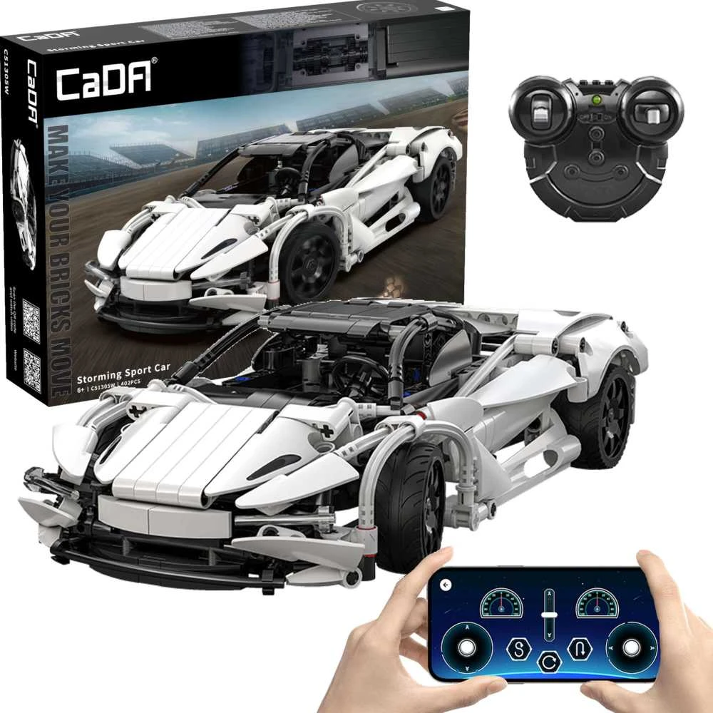 CaDA Building Blocks nuotoliniu būdu valdomas automobilis sportinis automobilis Raudona 30 cm Storming sportinis automobilis Važiuoklė 402 Elements RC Dual Mode