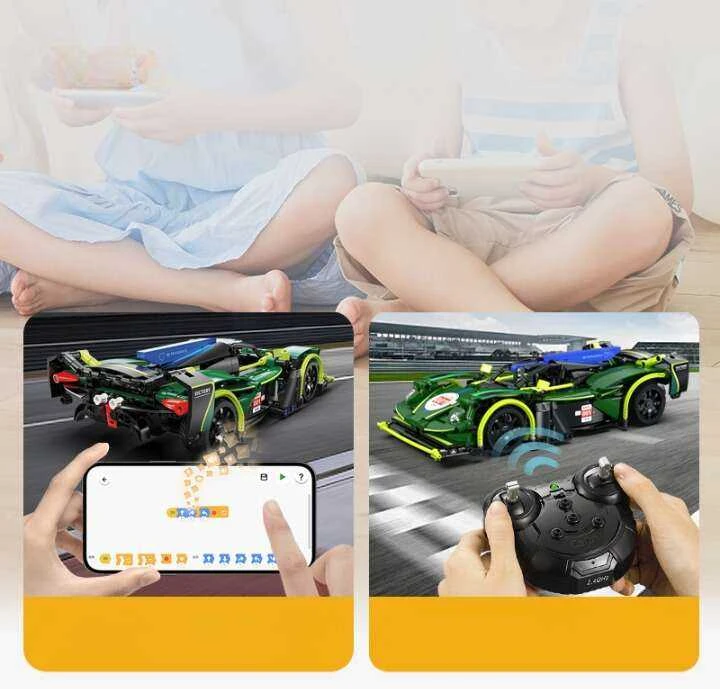 Klocki konstrukcyjne CaDA Samochód zdalnie sterowany Lentyninė mašinėlė 29 cm žalia Emerald Deity Sport Car Važiuoklė 388 dalys RC Dual Mode