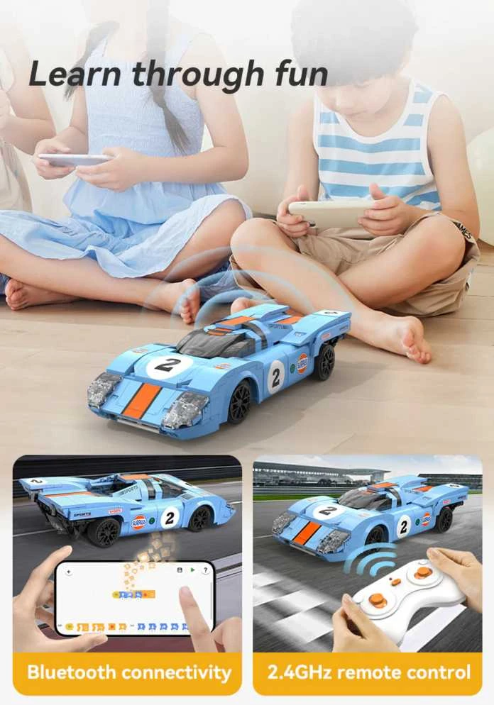 CaDA Building Blocks nuotoliniu būdu valdomas automobilis sportinis automobilis 21,7 cm 1:20 Azure Storm 266 dalys RC Dual Mode C51076W