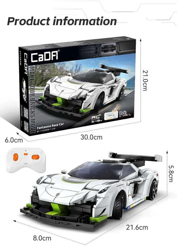 CADA Auto RC racing statybiniai blokai 322 el REMOTE CONTROLLED 1:20