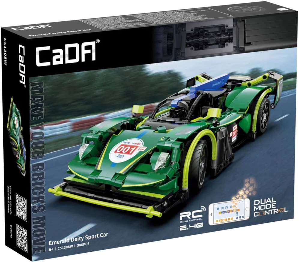 Klocki konstrukcyjne CaDA Samochód zdalnie sterowany Lentyninė mašinėlė 29 cm žalia Emerald Deity Sport Car Važiuoklė 388 dalys RC Dual Mode