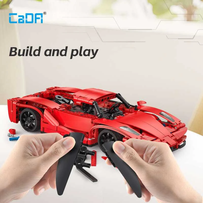 CaDA Building Blocks Nuotolinio valdymo pultas Automobilis Sportinis automobilis Raudona 32 cm Raudona Blade Sport Car Važiuoklė 405 dalys RC Dual Mode
