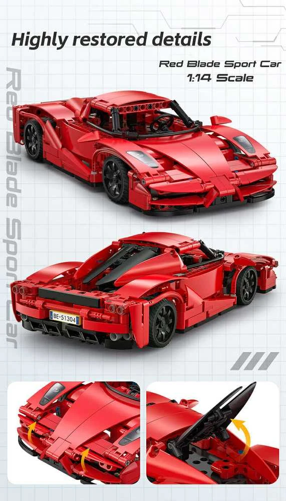 CaDA Building Blocks Nuotolinio valdymo pultas Automobilis Sportinis automobilis Raudona 32 cm Raudona Blade Sport Car Važiuoklė 405 dalys RC Dual Mode