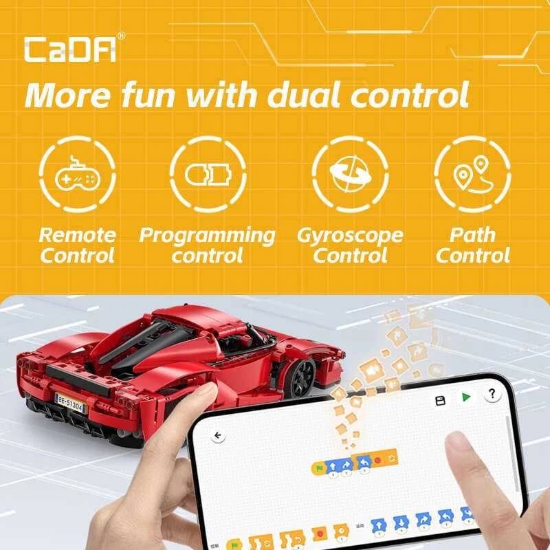 CaDA Building Blocks Nuotolinio valdymo pultas Automobilis Sportinis automobilis Raudona 32 cm Raudona Blade Sport Car Važiuoklė 405 dalys RC Dual Mode