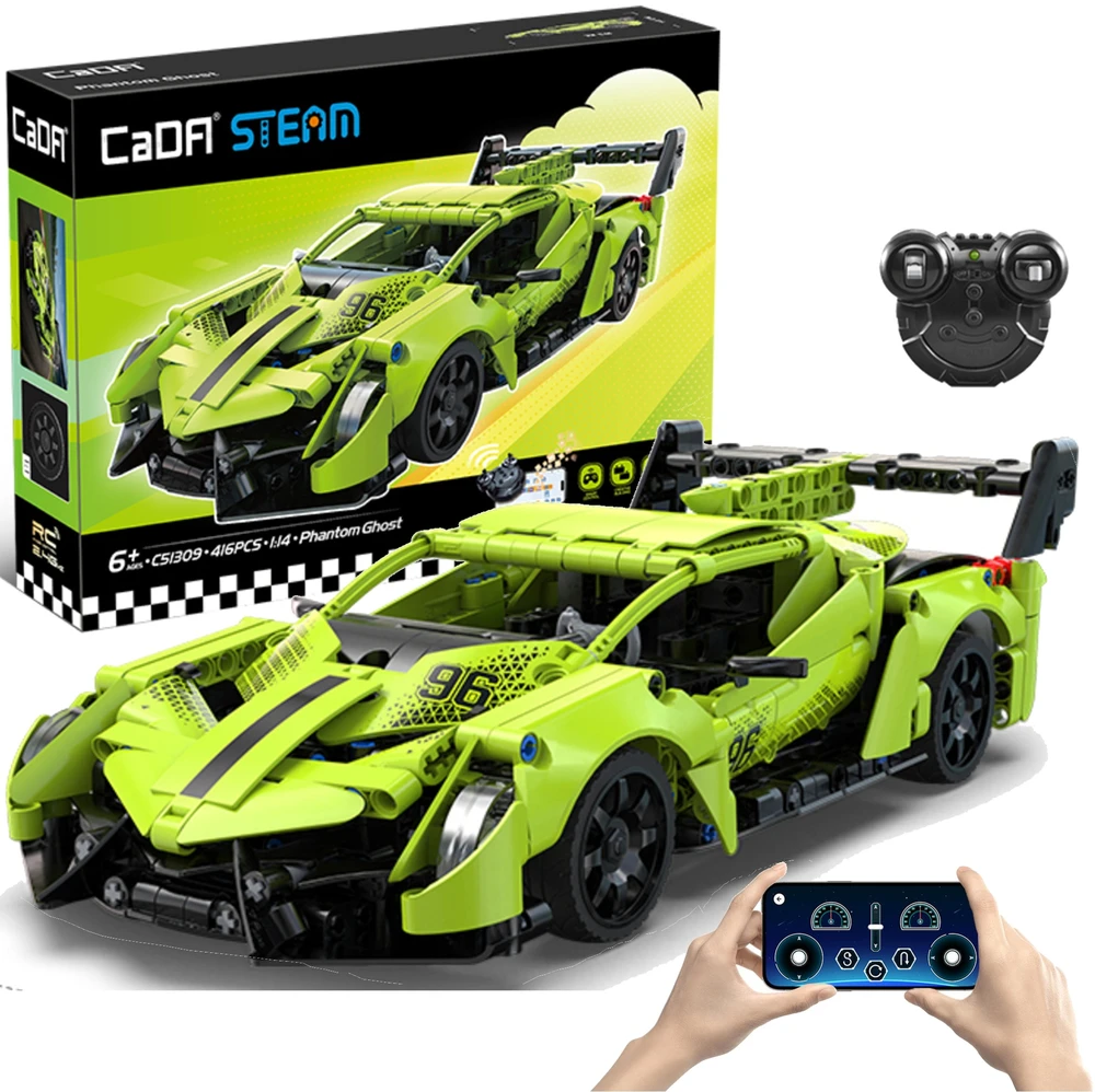Konstruktoriaus kaladėlės CaDA Automobilis su nuotolinio valdymo pultu Sportinis automobilis 21 cm 1:14 Phantom Ghost 416 dalių RC Dual Mode