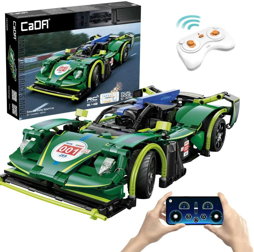 Klocki konstrukcyjne CaDA Samochód zdalnie sterowany Lentyninė mašinėlė 29 cm žalia Emerald Deity Sport Car Važiuoklė 388 dalys RC Dual Mode