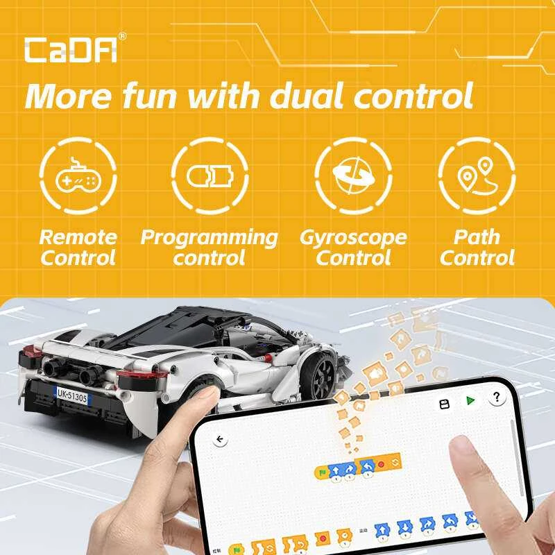 CaDA Building Blocks nuotoliniu būdu valdomas automobilis sportinis automobilis Raudona 30 cm Storming sportinis automobilis Važiuoklė 402 Elements RC Dual Mode
