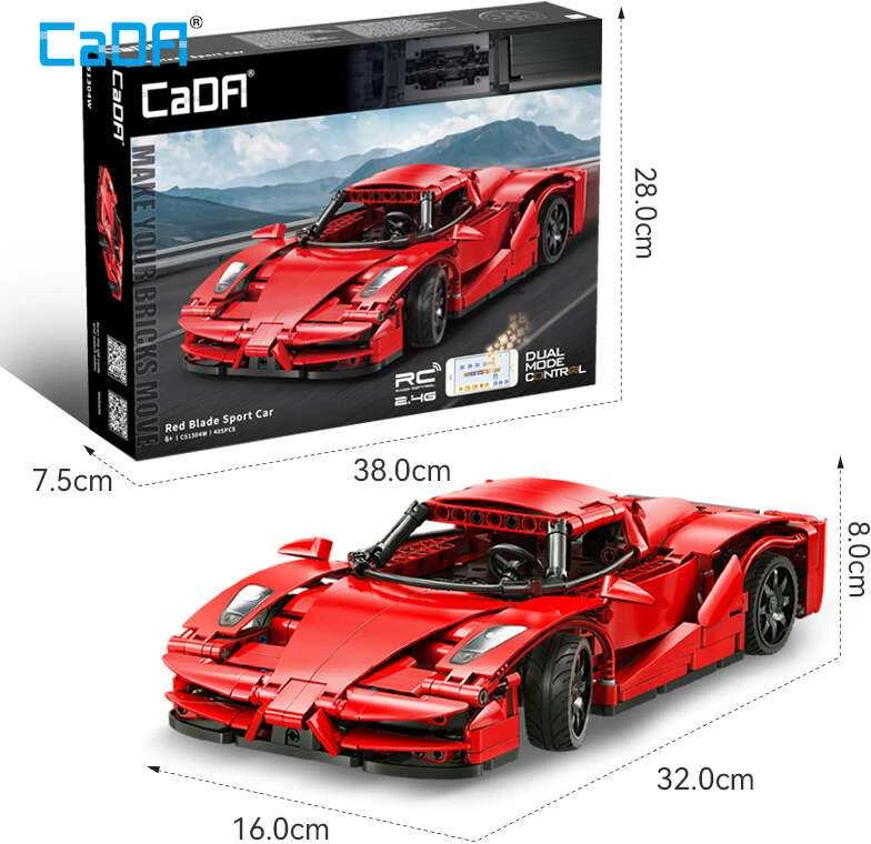 CaDA Building Blocks Nuotolinio valdymo pultas Automobilis Sportinis automobilis Raudona 32 cm Raudona Blade Sport Car Važiuoklė 405 dalys RC Dual Mode