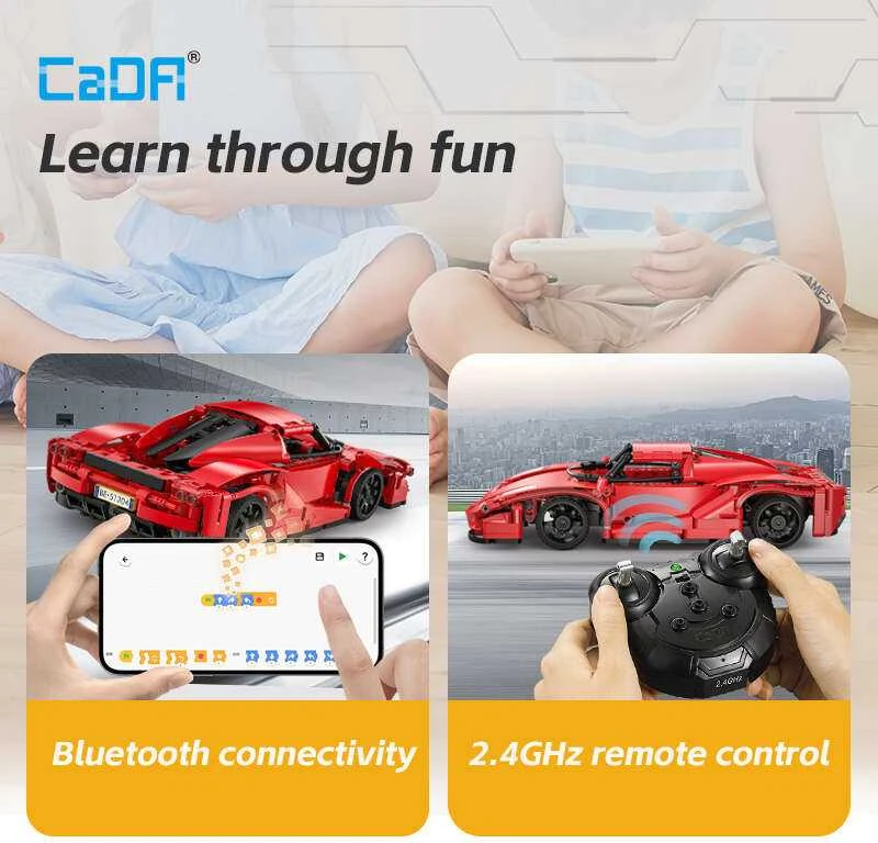 CaDA Building Blocks Nuotolinio valdymo pultas Automobilis Sportinis automobilis Raudona 32 cm Raudona Blade Sport Car Važiuoklė 405 dalys RC Dual Mode