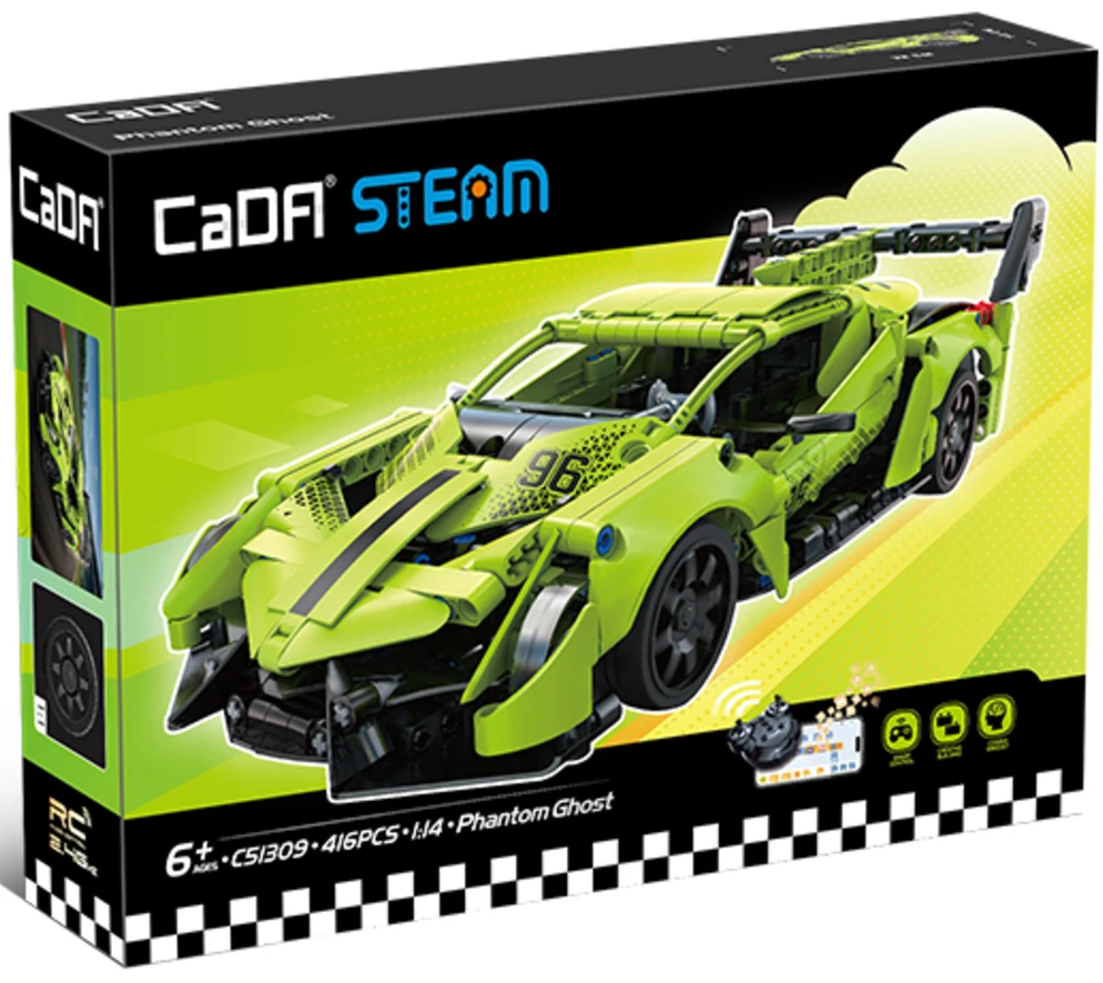 Konstruktoriaus kaladėlės CaDA Automobilis su nuotolinio valdymo pultu Sportinis automobilis 21 cm 1:14 Phantom Ghost 416 dalių RC Dual Mode
