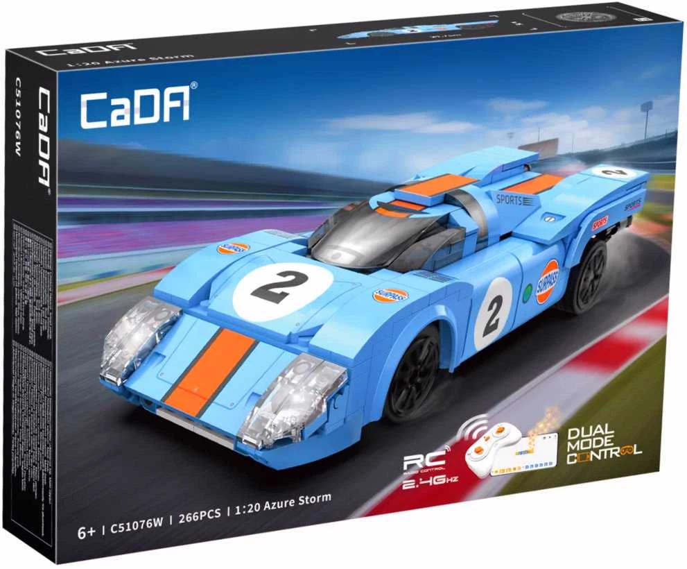 CaDA Building Blocks nuotoliniu būdu valdomas automobilis sportinis automobilis 21,7 cm 1:20 Azure Storm 266 dalys RC Dual Mode C51076W
