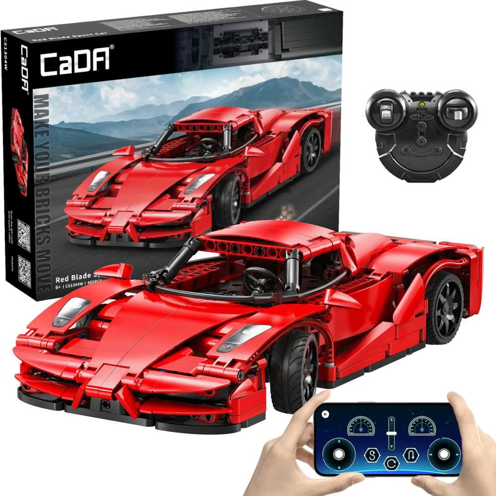 CaDA Building Blocks Nuotolinio valdymo pultas Automobilis Sportinis automobilis Raudona 32 cm Raudona Blade Sport Car Važiuoklė 405 dalys RC Dual Mode