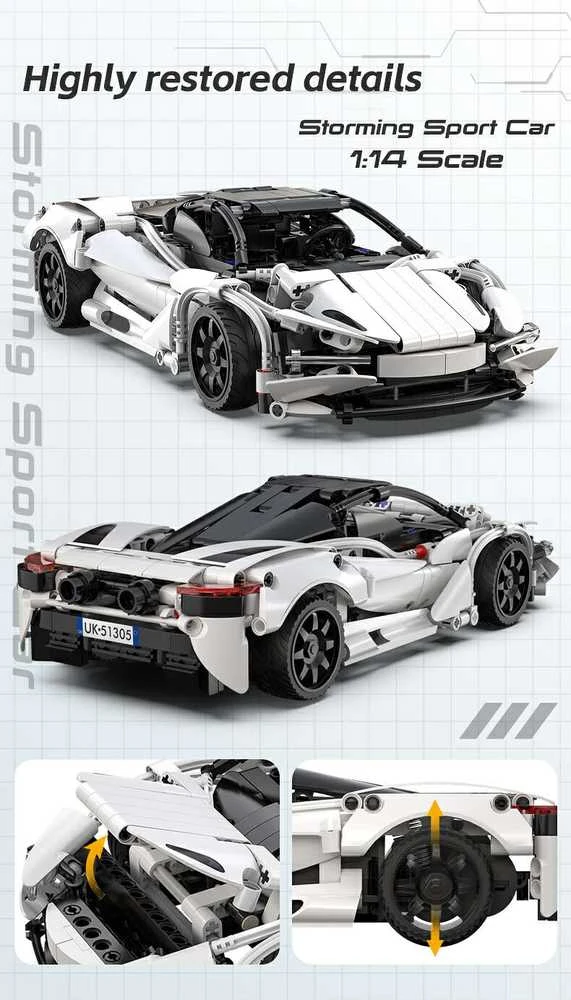 CaDA Building Blocks nuotoliniu būdu valdomas automobilis sportinis automobilis Raudona 30 cm Storming sportinis automobilis Važiuoklė 402 Elements RC Dual Mode