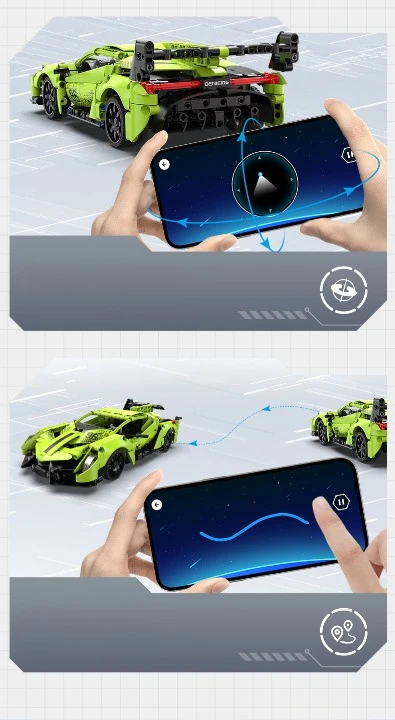 Konstruktoriaus kaladėlės CaDA Automobilis su nuotolinio valdymo pultu Sportinis automobilis 21 cm 1:14 Phantom Ghost 416 dalių RC Dual Mode