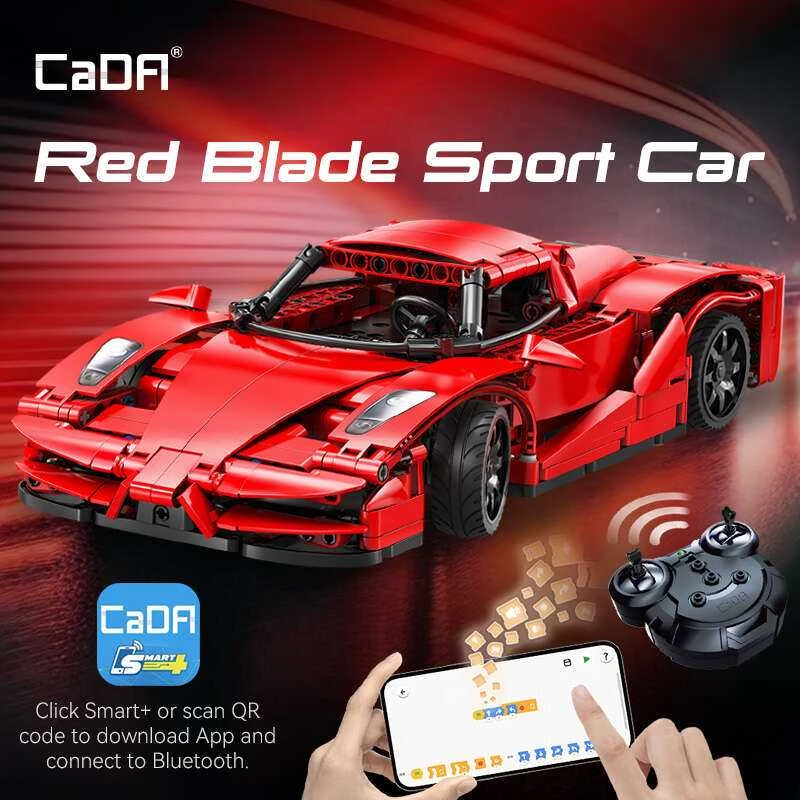 CaDA Building Blocks Nuotolinio valdymo pultas Automobilis Sportinis automobilis Raudona 32 cm Raudona Blade Sport Car Važiuoklė 405 dalys RC Dual Mode