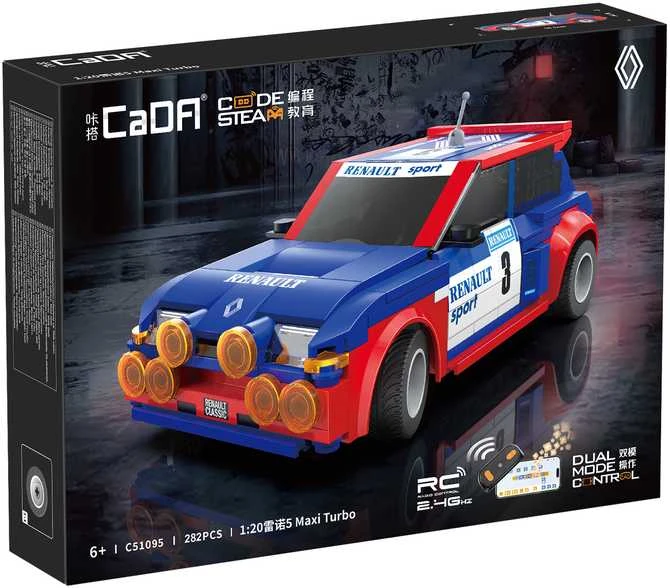 CaDA statybiniai blokai Nuotoliniu būdu valdomas automobilis Sportinis automobilis 18 cm 1:20 Renault5 Maxi Turbo 282 dalys RC Dvigubo režimo C51095W