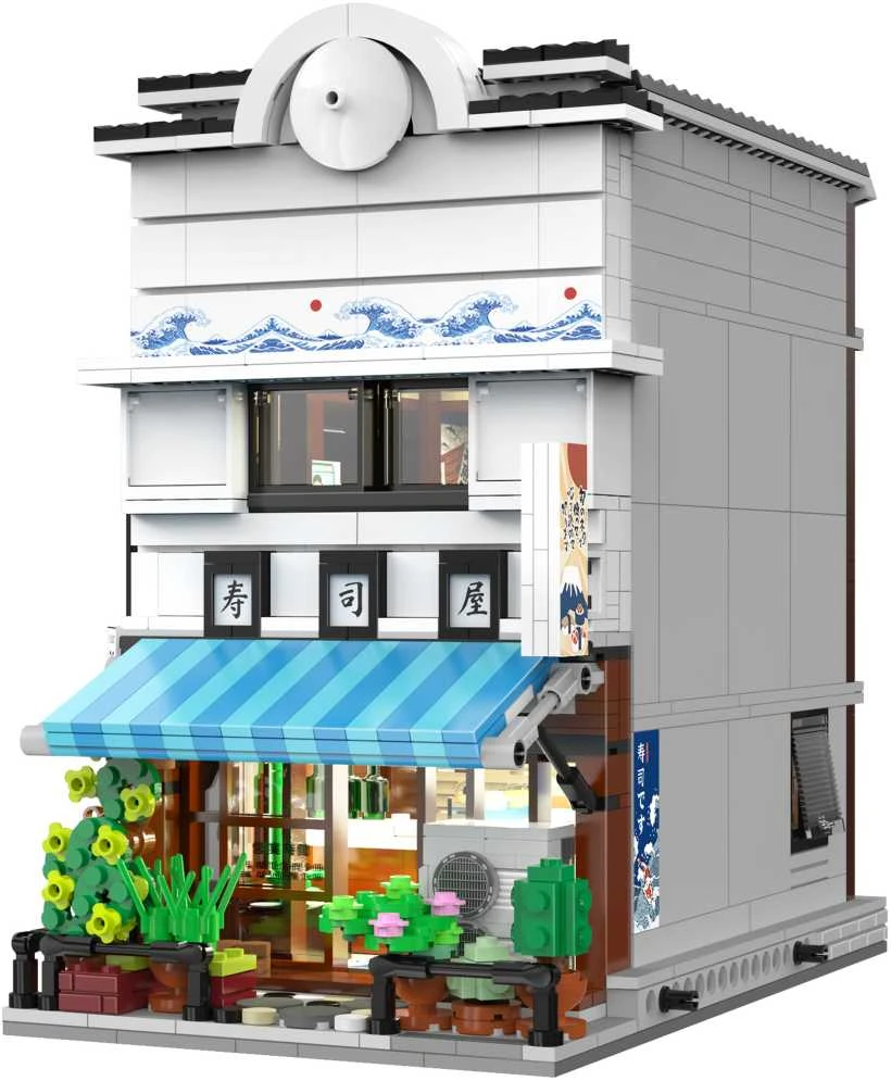 CaDA Statybiniai blokai Sushi Shop Japoniško stiliaus pastato LED lemputė 1665 vnt C66018W