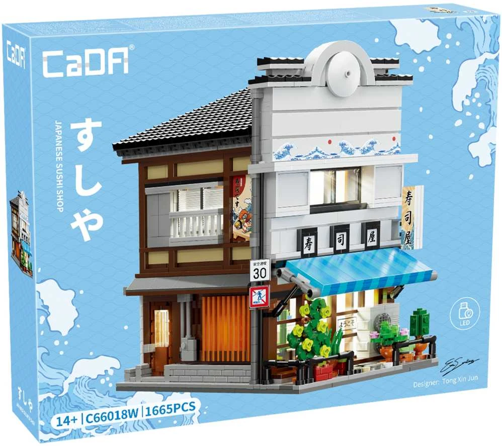 CaDA Statybiniai blokai Sushi Shop Japoniško stiliaus pastato LED lemputė 1665 vnt C66018W