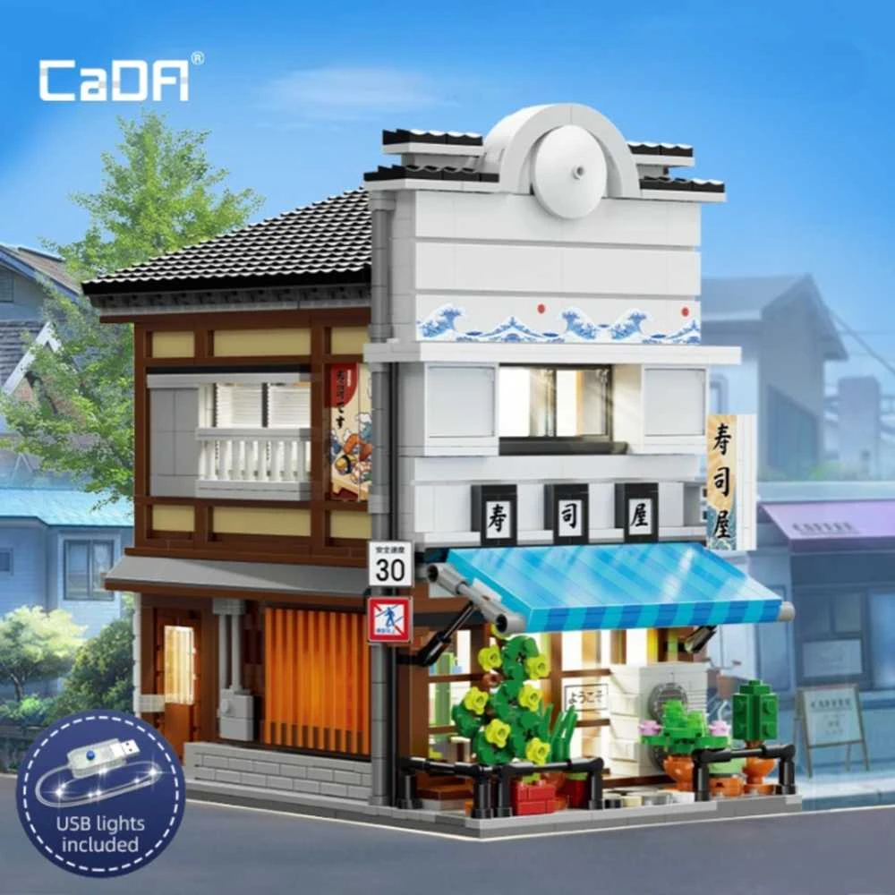 CaDA Statybiniai blokai Sushi Shop Japoniško stiliaus pastato LED lemputė 1665 vnt C66018W