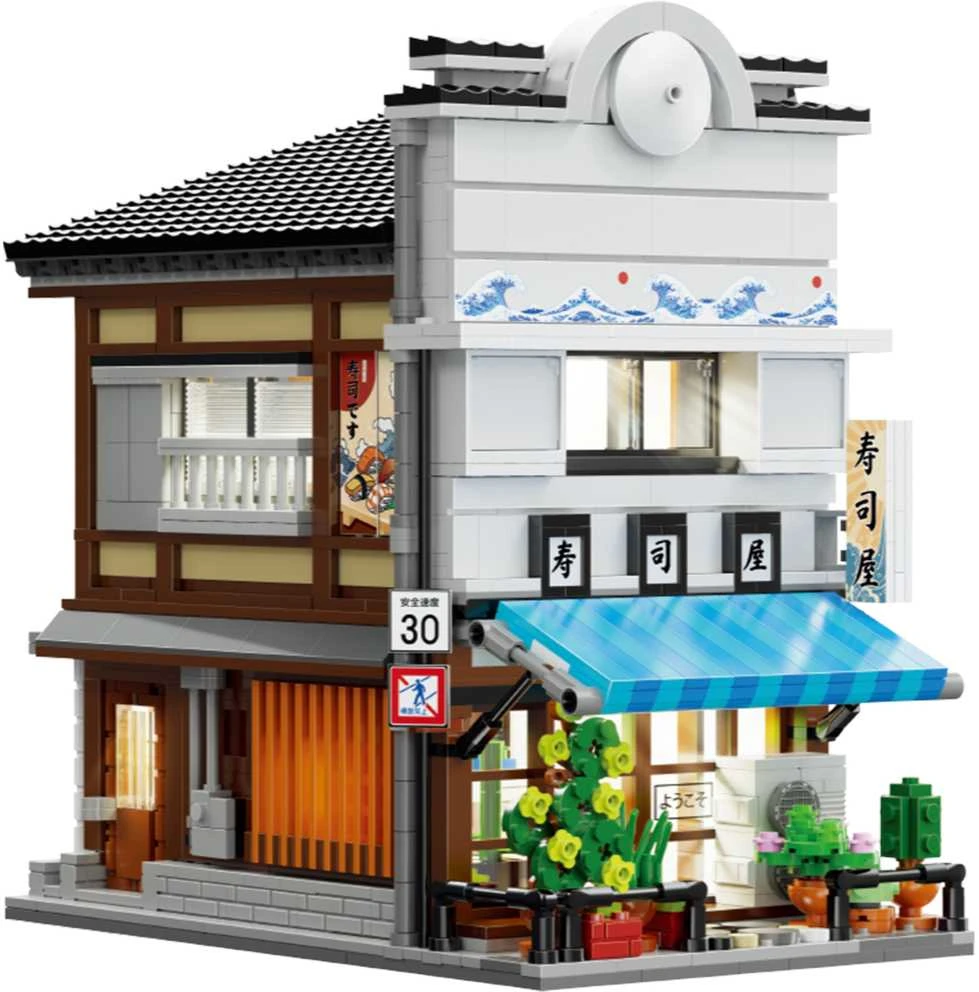 CaDA Statybiniai blokai Sushi Shop Japoniško stiliaus pastato LED lemputė 1665 vnt C66018W