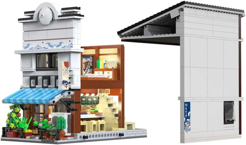 CaDA Statybiniai blokai Sushi Shop Japoniško stiliaus pastato LED lemputė 1665 vnt C66018W