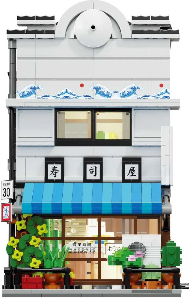 CaDA Statybiniai blokai Sushi Shop Japoniško stiliaus pastato LED lemputė 1665 vnt C66018W