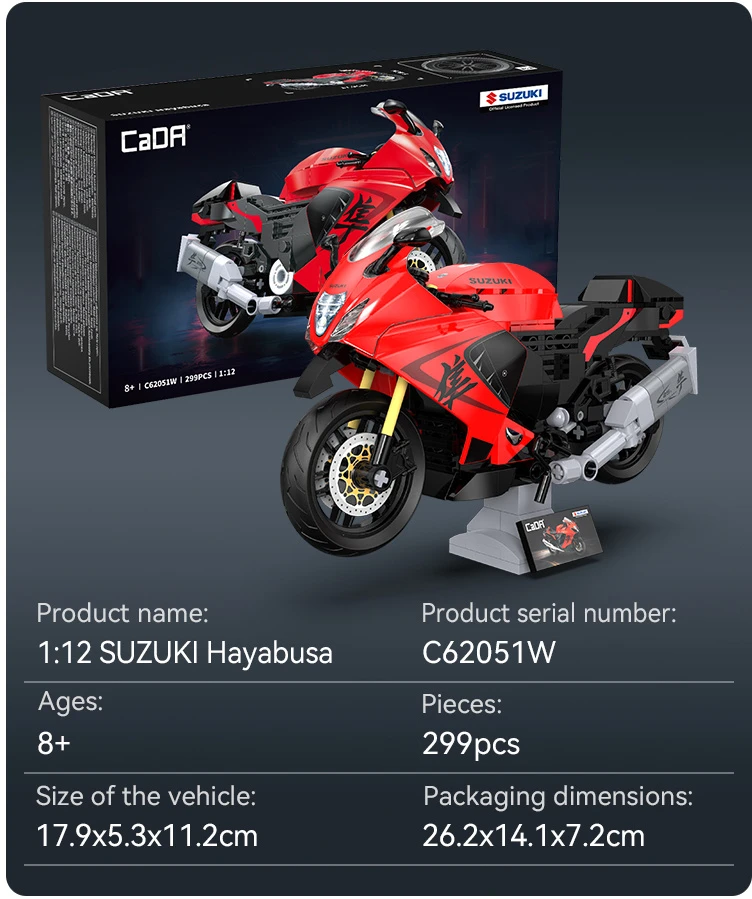 CaDA Suzuki Hayabusa C62051W motociklo konstruktoriaus kaladėlės 1:12 299 dienos