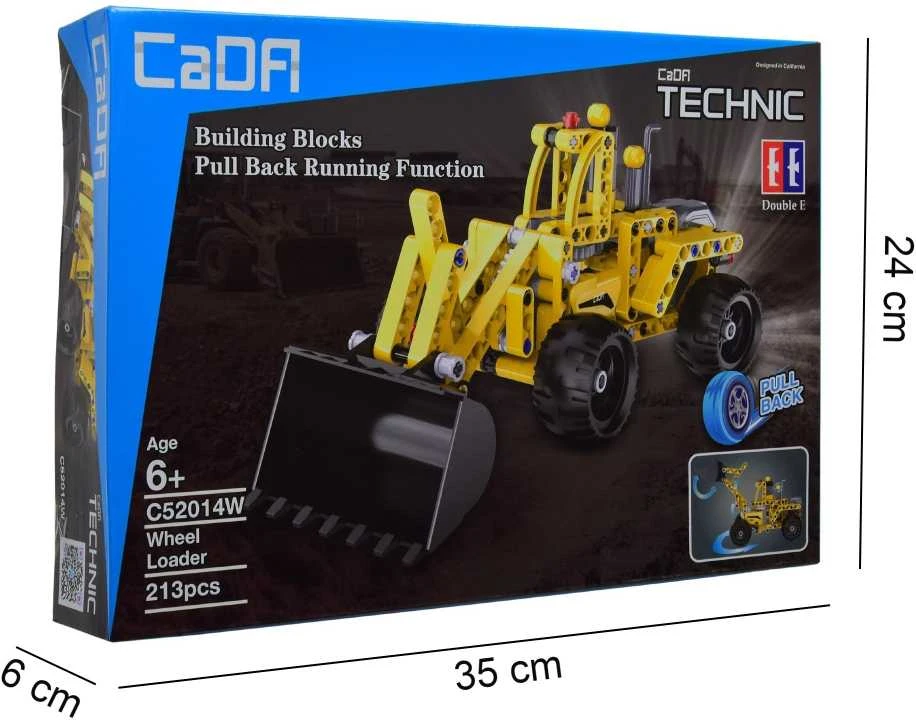 CaDA Technic Construction Bricks Loader 25 cm Didelis buldozeris Statybinė transporto priemonė su atgaline pavara