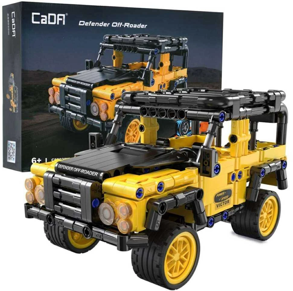 Klocki konstrukcyjne CaDA Važiuoklė terenowy Defender Auto Off-Roader Samochód terenówka su diskų įtaisu pull back 389 dalys
