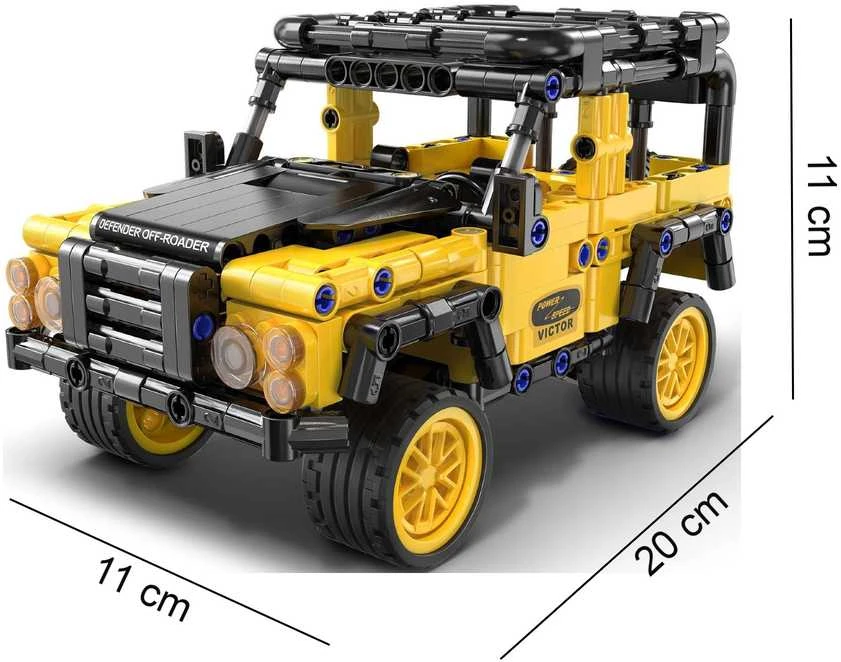 Klocki konstrukcyjne CaDA Važiuoklė terenowy Defender Auto Off-Roader Samochód terenówka su diskų įtaisu pull back 389 dalys