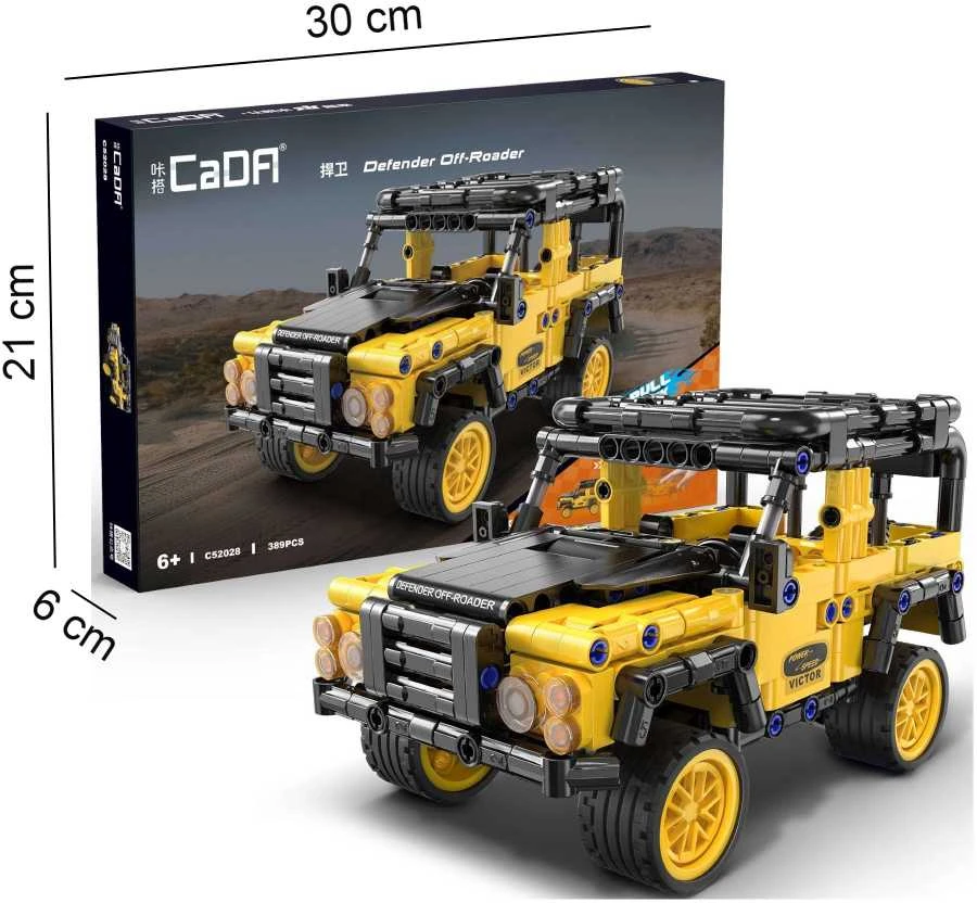 Klocki konstrukcyjne CaDA Važiuoklė terenowy Defender Auto Off-Roader Samochód terenówka su diskų įtaisu pull back 389 dalys
