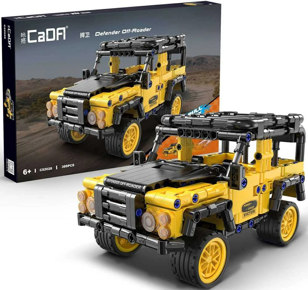 Klocki konstrukcyjne CaDA Važiuoklė terenowy Defender Auto Off-Roader Samochód terenówka su diskų įtaisu pull back 389 dalys