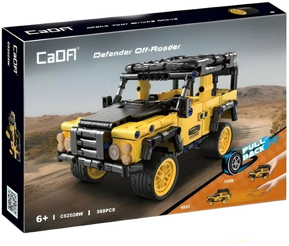 Klocki konstrukcyjne CaDA Važiuoklė terenowy Defender Auto Off-Roader Samochód terenówka su diskų įtaisu pull back 389 dalys