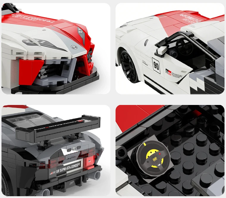 CaDA konstruktoriaus blokai lenktyninis nuotoliniu būdu valdomas lenktyninis automobilis „Toyota GR Supra GT4 356 Dalys RC“