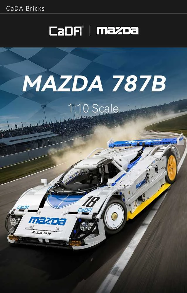 CaDA konstruktoriaus kaladėlės lenktyninis automobilis 50 cm 1:10 Mazda 787B sportinis automobilis 1797 detalės