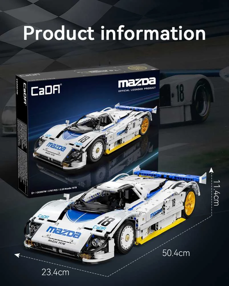 CaDA konstruktoriaus kaladėlės lenktyninis automobilis 50 cm 1:10 Mazda 787B sportinis automobilis 1797 detalės