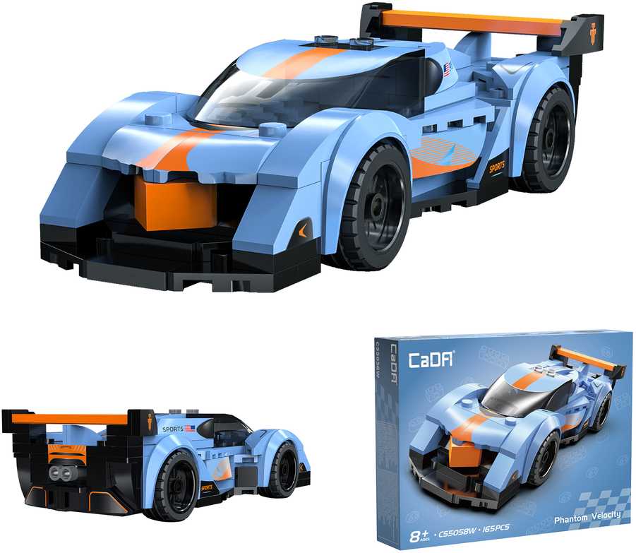 CaDA lenktynininko konstruktoriaus kaladėlės, „Phantom Velocity Race Car“ sportinis automobilis, 165 detalės