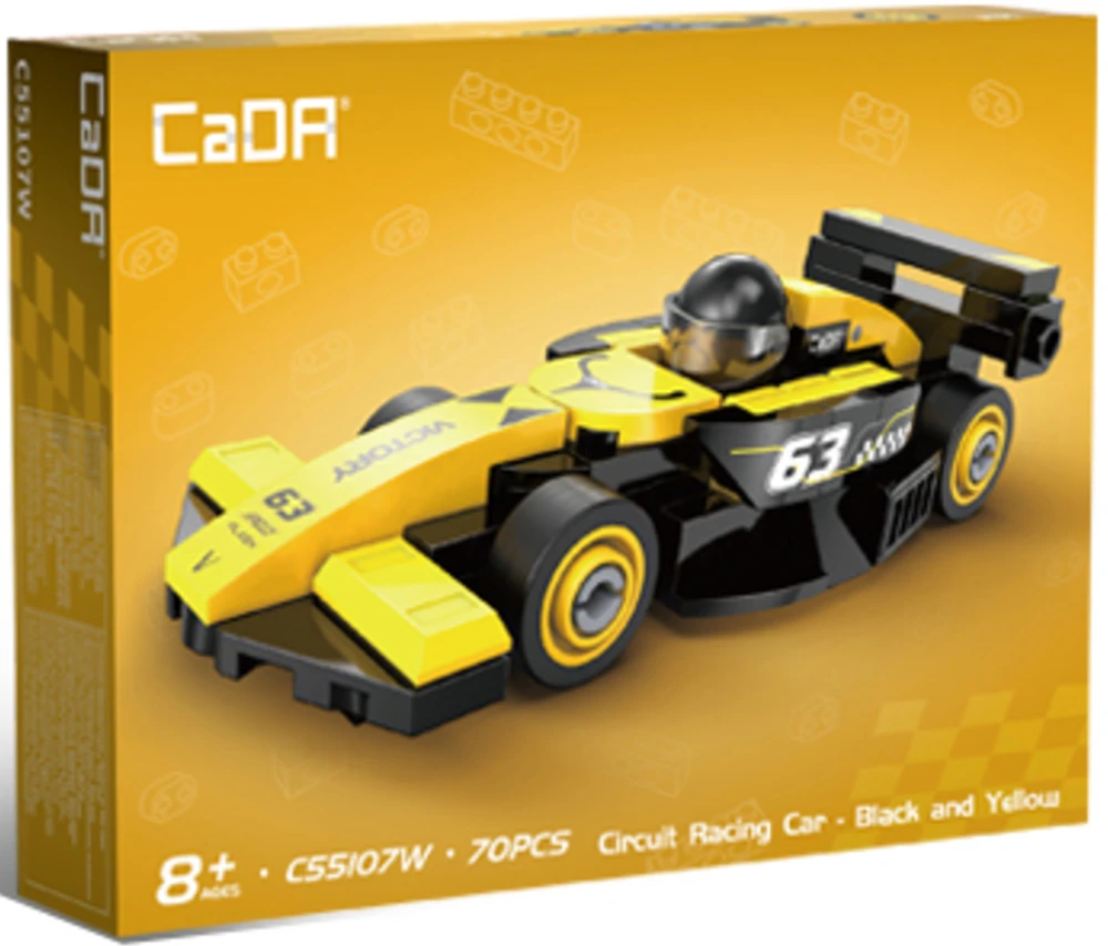 Klocki konstrukcyjne CaDA wyścigówka Samochód wyścigowy Circuit Racing Car Juodas & Geltona 70 dalys