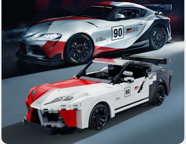 CaDA konstruktoriaus blokai lenktyninis nuotoliniu būdu valdomas lenktyninis automobilis „Toyota GR Supra GT4 356 Dalys RC“