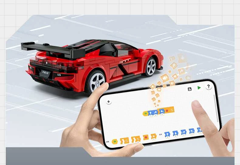 CaDA statybinių blokų lenktyninis nuotolinio valdymo lenktyninis automobilis Yangwang U9 statybinių blokų sportinis automobilis 299 dienos RC