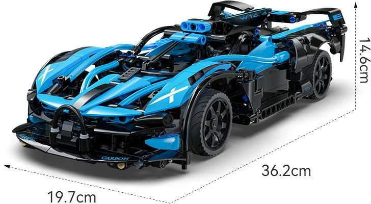 CaDA statybiniai blokai „Racer“ nuotoliniu būdu valdomas lenktyninis automobilis „Bluefire Spectre“ sportinis automobilis, 421 detalė, RC