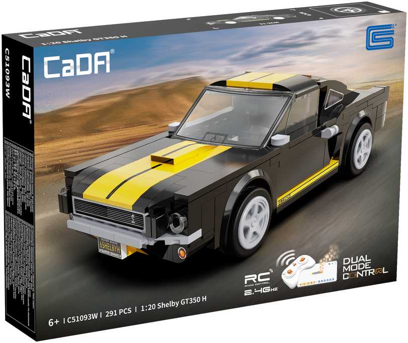 CaDA statybiniai blokai, lenktyninis nuotolinio valdymo automobilis, „Shelby GT 350H“ sportinis automobilis, 291 detalė, nuotoliniu būdu valdomas